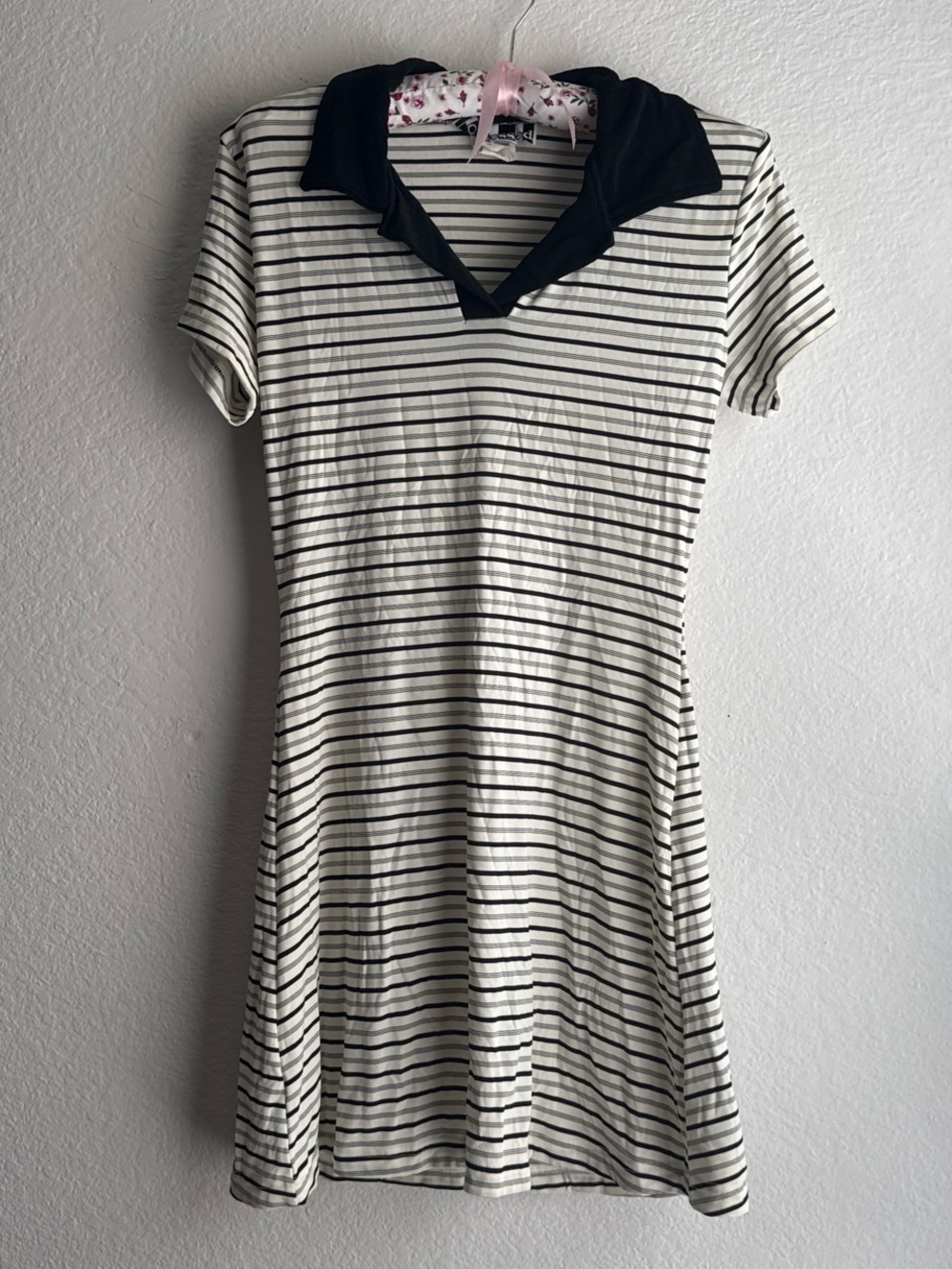 Posse Black and Ivory Striped Top with Contrast Collar